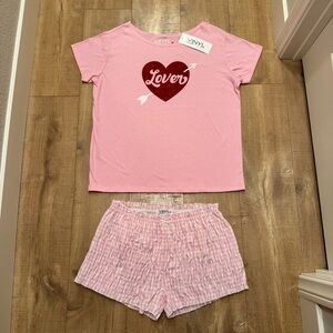 VINYL ICONS Pink “Lover” Heart Pajama Set for Women Size Large
